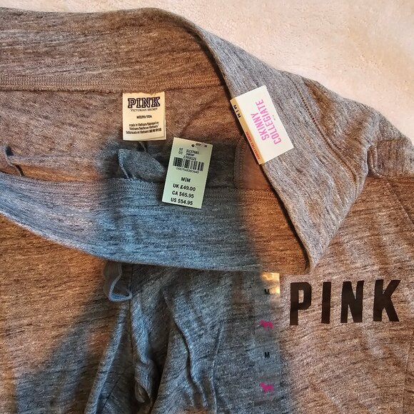 NWT VS Pink M Heather Grey Skinny Collegiate Cotton Joggers - Picture 2 of 3